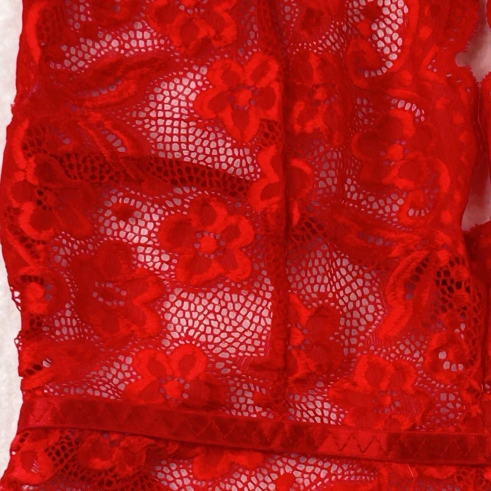Floral Lace Halter Bodysuit‎ Plunging Neckline Low Back Adjustable Red M - Picture 5 of 14